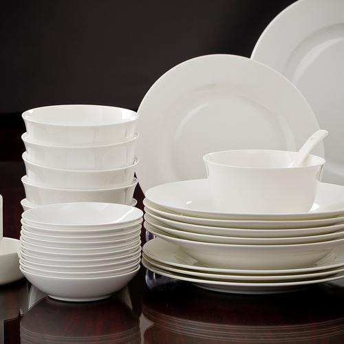 景德镇陶瓷餐具 28头56头 高档骨瓷餐具套装纯白色碗盘碟子 厂家